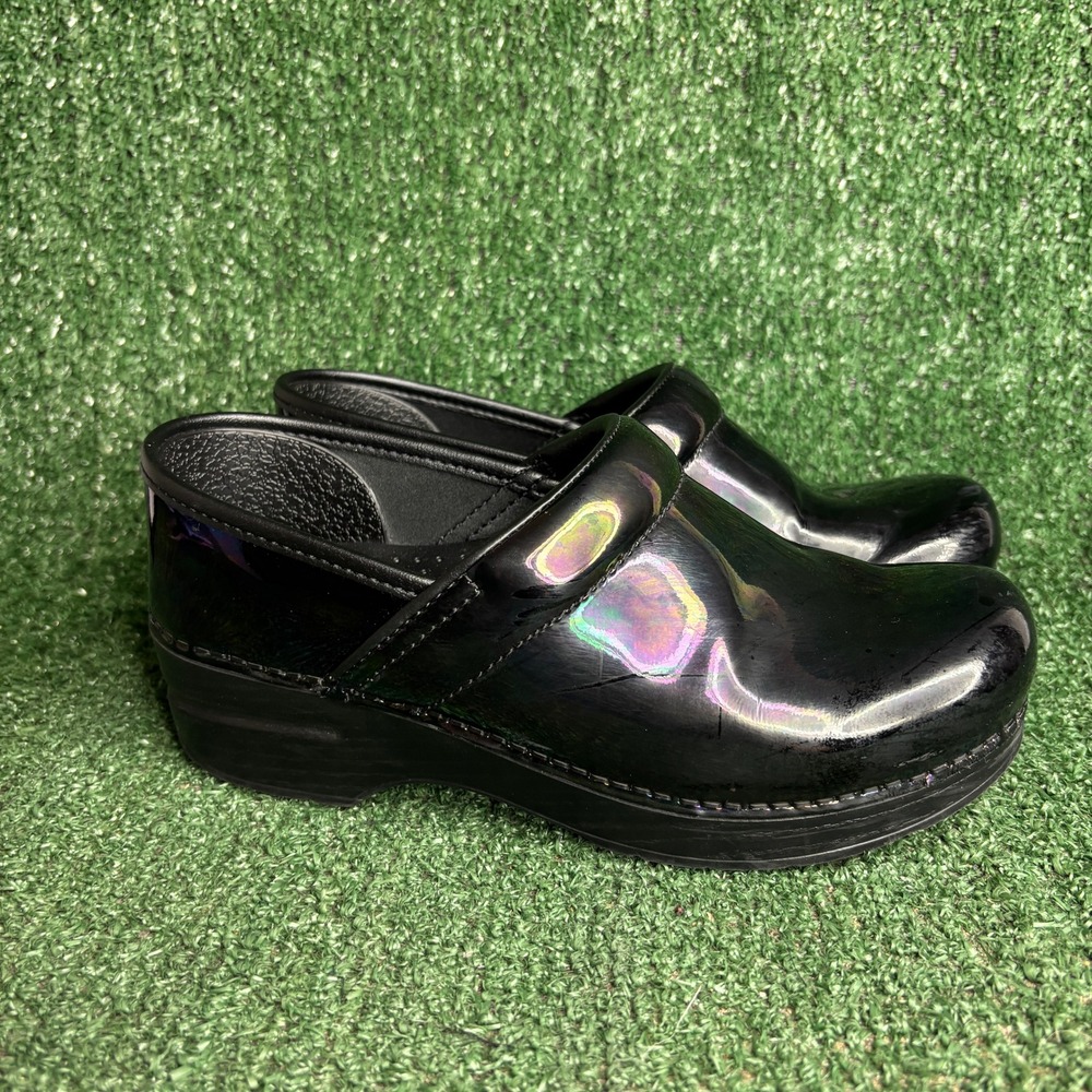 Dansko Professional Iridescent Patent Leather Clog Comfort Black Womens Sz 6.5-7